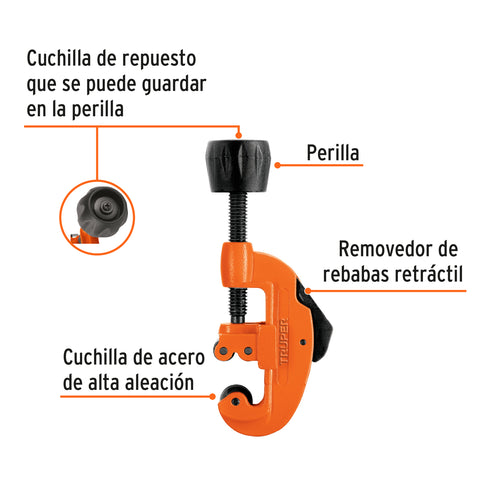 Cortador de tubo de cobre 1/8' a 1-1/8' cuchilla 17mm,Truper | COT-30 | 12853