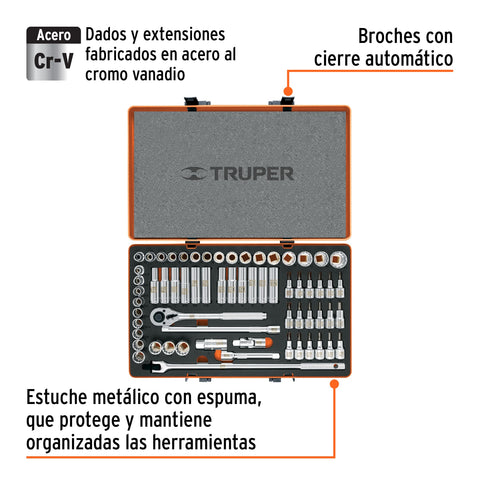 Juego de 64 herramientas cuadro 1/2' std y mm para mecánico | JD-1/2X64MP | 12892