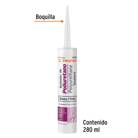 Sellador de poliuretano de 280 ml, blanco, Truper | SEPO-280B | 12906