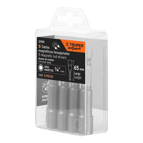 Estuche con 5 dados magnéticos de 1/4' largo 2-1/2', Expert | PUDE-9025 | 12939