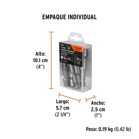 Estuche con 5 dados magnéticos de 3/8' largo 2-1/2', Expert | PUDE-9027 | 12940