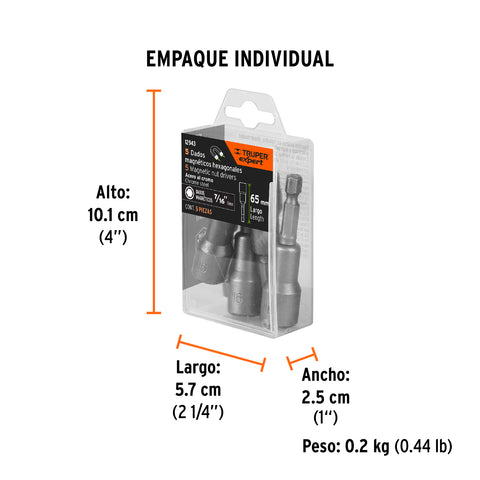 Estuche con 5 dados magnéticos de 7/16' largo 2-1/2', Expert | PUDE-9087 | 12943