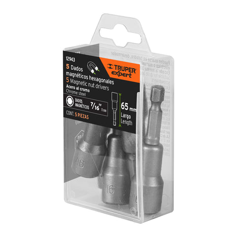 Estuche con 5 dados magnéticos de 7/16' largo 2-1/2', Expert | PUDE-9087 | 12943