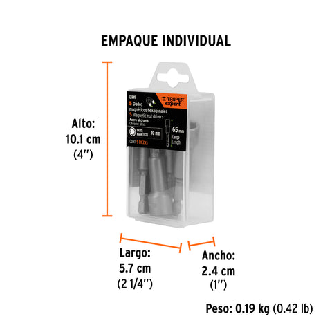 Estuche con 5 dados magnéticos de 10 mm largo 2-1/2', Expert | PUDE-9010 | 12949