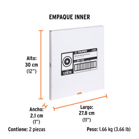 Disco de diamante de 10' x 2.2 mm, rin continuo, TRUPER | DID-1100 | 12970