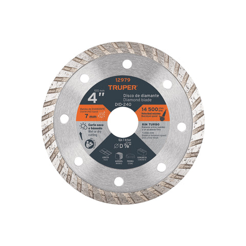 Disco de diamante de 4' x 2.2 mm, rin turbo, TRUPER | DID-240 | 12979