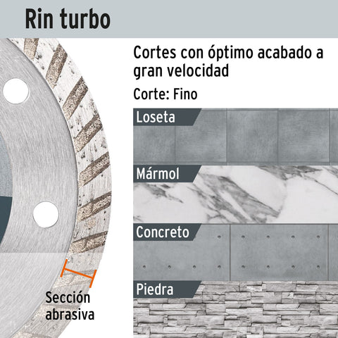 Disco de diamante de 7' x 2.8 mm, rin turbo, TRUPER | DID-270 | 12981
