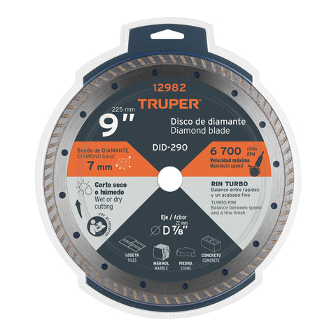 Disco de diamante de 9' x 3 mm, rin turbo, TRUPER | DID-290 | 12982