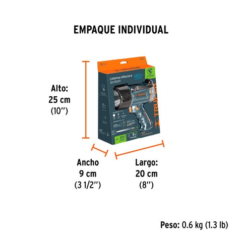 Linterna reflectora LED 300 lm recargable, TRUPER | LARE-300 | 12983