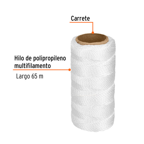 Carrete con 65 m de hilo para albañil blanco, Truper | HIL-65 | 12988