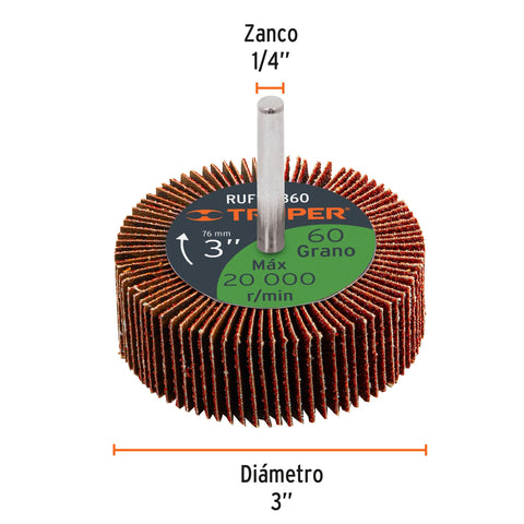 Rueda flap de 3', grano 60, Truper | RUFLA-360 | 13041
