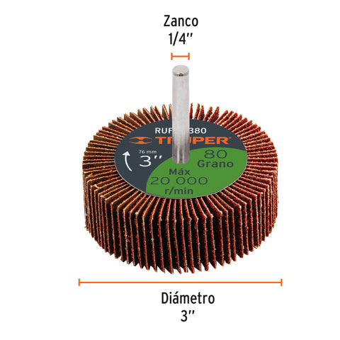 Rueda flap de 3', grano 80, Truper | RUFLA-380 | 13042