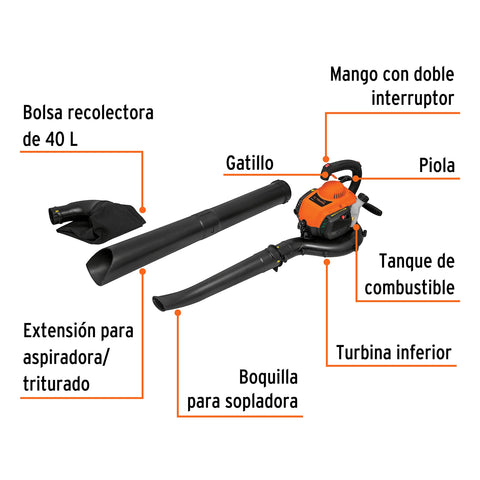 Sopladora / Aspiradora con motor de 26 cc a gasolina, Truper | SOPLA-26T | 13047