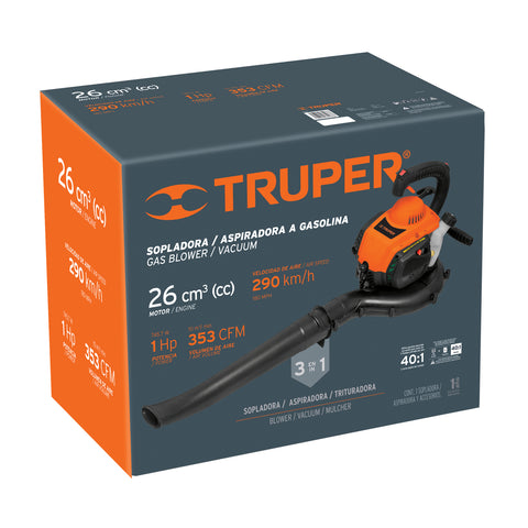 Sopladora / Aspiradora con motor de 26 cc a gasolina, Truper | SOPLA-26T | 13047