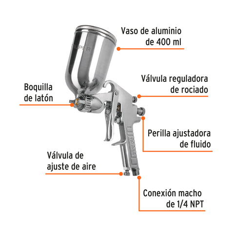 Pistola para pintar LVMP vaso aluminio, 2 mm, TRUPER | PIPI-422 | 13060