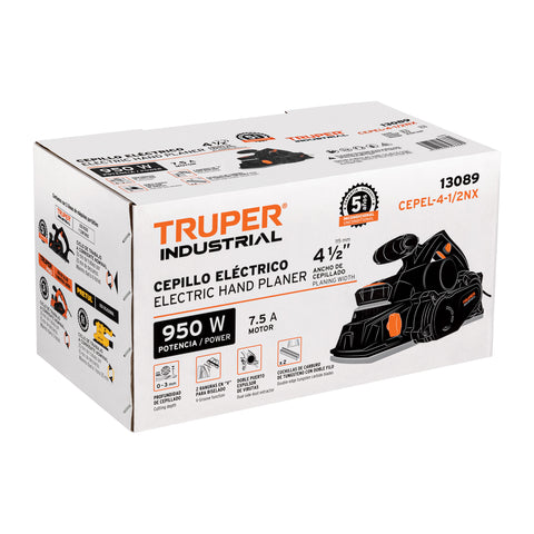 Cepillo eléctrico 4-1/2', 950W, TRUPER INDUSTRIAL | CEPEL-4-1/2NX | 13089