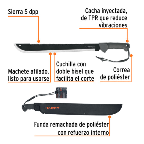 Machete doble filo 18', cacha inyectada, con funda, TRUPER | MACH-18X | 13098