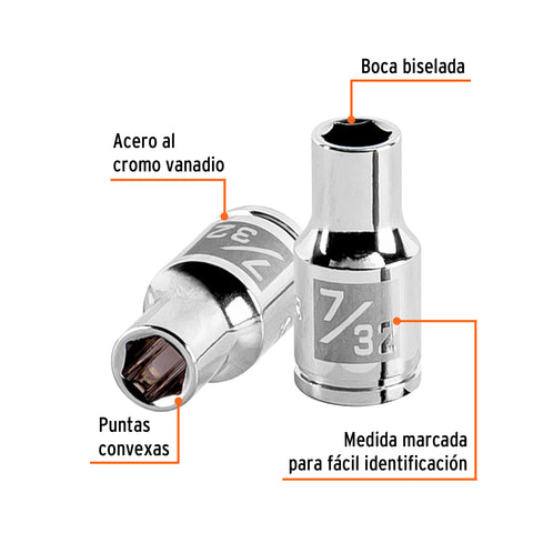 Dado de 7/32', 6 puntas, cuadro 1/4', Truper | D-1407 | 13155