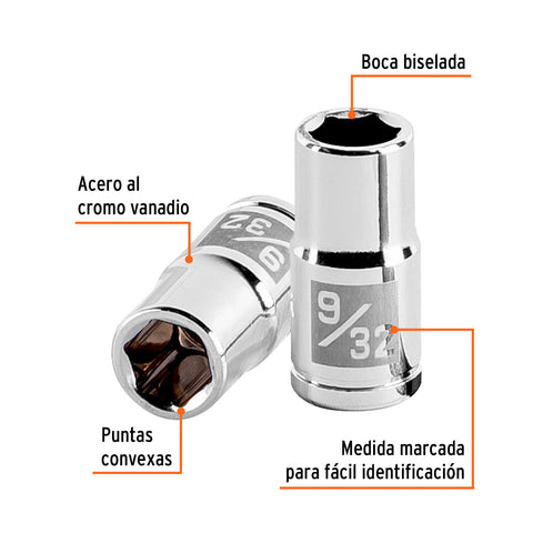 Dado de 9/32', 6 puntas, cuadro 1/4', Truper | D-1409 | 13157