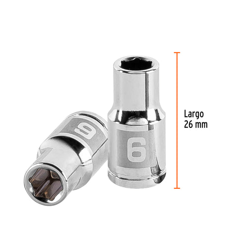 Dado de 6 mm, 6 puntas, cuadro 1/4', Truper | D-1406-M | 13168