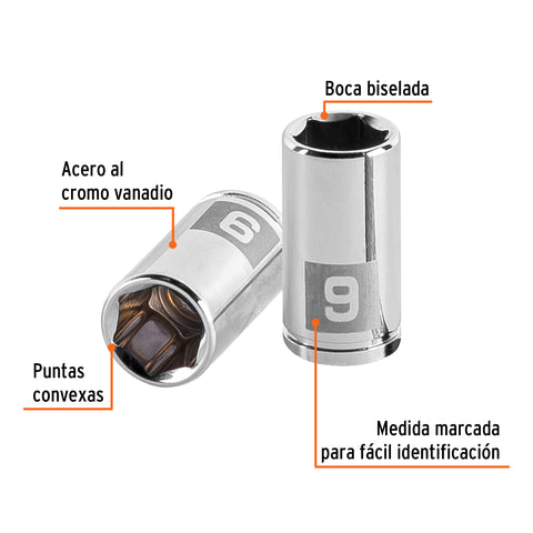 Dado de 9 mm, 6 puntas, cuadro 1/4', Truper | D-1409-M | 13171