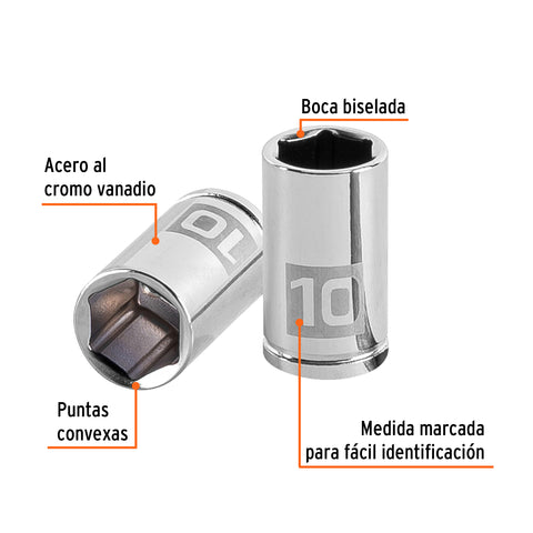 Dado de 10 mm, 6 puntas, cuadro 1/4', Truper | D-1410-M | 13172