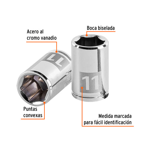 Dado de 11 mm, 6 puntas, cuadro 1/4', Truper | D-1411-M | 13173