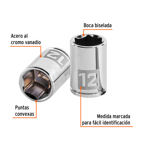 Dado de 12 mm, 6 puntas, cuadro 1/4', Truper | D-1412-M | 13174