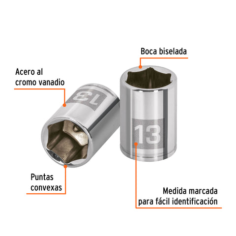 Dado de 13 mm, 6 puntas, cuadro 1/4', Truper | D-1413-M | 13175