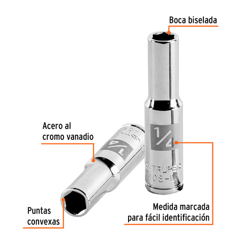 Dado largo de 1/4', 6 puntas, cuadro 1/4', Truper | D-1408-L | 13182