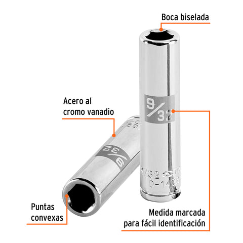 Dado largo de 9/32', 6 puntas, cuadro 1/4', Truper | D-1409-L | 13183