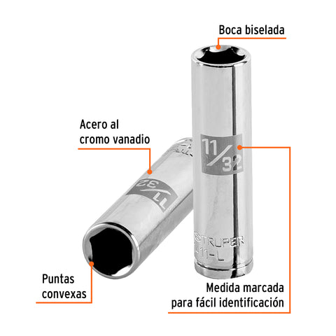 Dado largo de 11/32', 6 puntas, cuadro 1/4', Truper | D-1411-L | 13185