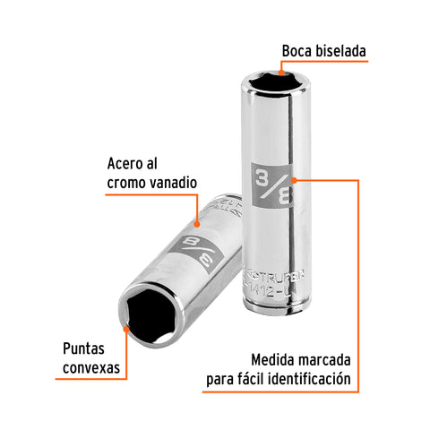Dado largo de 3/8', 6 puntas, cuadro 1/4', Truper | D-1412-L | 13186
