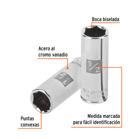 Dado largo de 1/2', 6 puntas, cuadro 1/4', Truper | D-1416-L | 13188