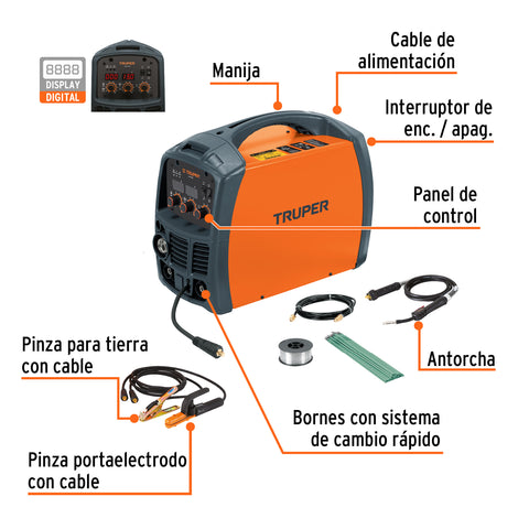 Soldadora para microalambre y electrodo, 130A, TRUPER | SOMI-130X | 13191