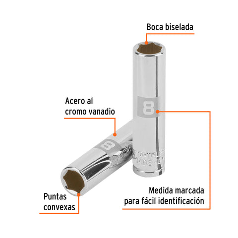 Dado largo de 8 mm, 6 puntas, cuadro 1/4', Truper | D-1408-LM | 13202