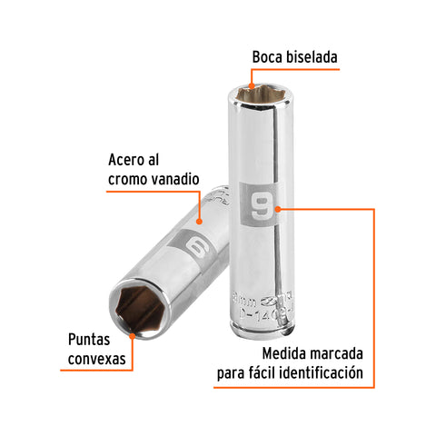 Dado largo de 9 mm, 6 puntas, cuadro 1/4', Truper | D-1409-LM | 13203