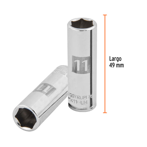 Dado largo de 11 mm, 6 puntas, cuadro 1/4', Truper | D-1411-LM | 13205