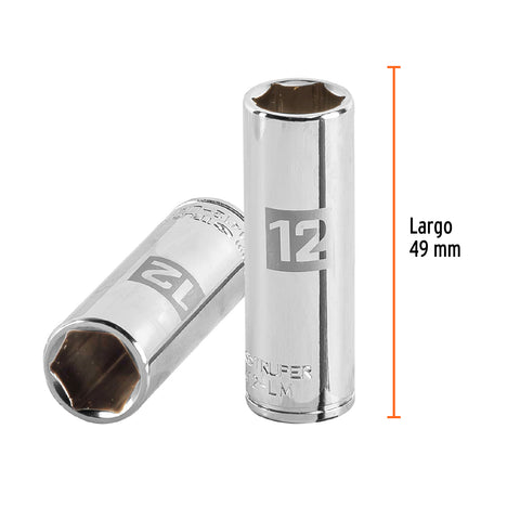 Dado largo de 12 mm, 6 puntas, cuadro 1/4', Truper | D-1412-LM | 13206