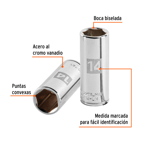 Dado largo de 14 mm, 6 puntas, cuadro 1/4', Truper | D-1414-LM | 13208