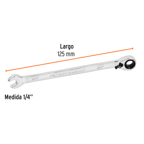 Llave combinada matraca reversible 1/4'x125mm largo, Expert | LL-2008XR | 13227