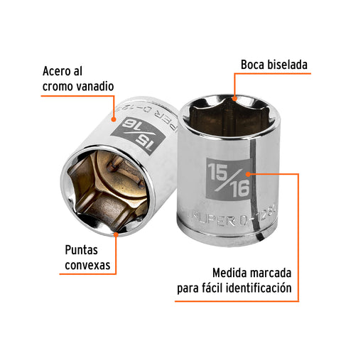 Dado de 15/16', 6 puntas, cuadro 1/2', Truper | D-1230-H | 13239