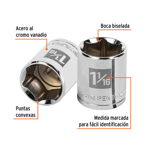 Dado de 1-1/16', 6 puntas, cuadro 1/2', Truper | D-1234-H | 13241