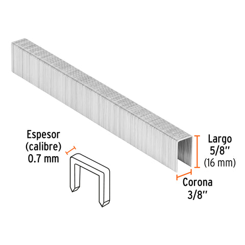 Caja con 5000 grapas corona 3/8' calibre 22, 16mm p/ENNE-70 | GRANEU-3/8-16 | 13246