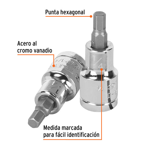 Dado punta hexagonal de 1/4', cuadro 1/2', Truper | D-1241-1/4 | 13251