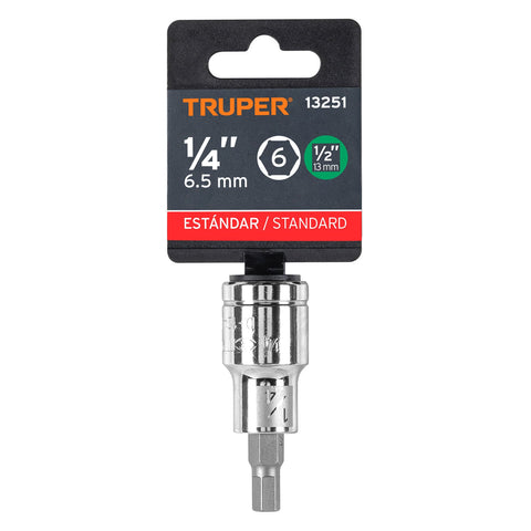 Dado punta hexagonal de 1/4', cuadro 1/2', Truper | D-1241-1/4 | 13251