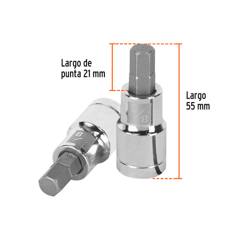 Dado punta hexagonal de 3/8', cuadro 1/2', Truper | D-1241-3/8 | 13253
