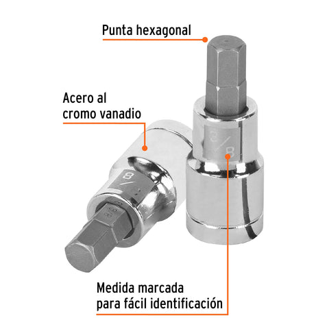 Dado punta hexagonal de 3/8', cuadro 1/2', Truper | D-1241-3/8 | 13253