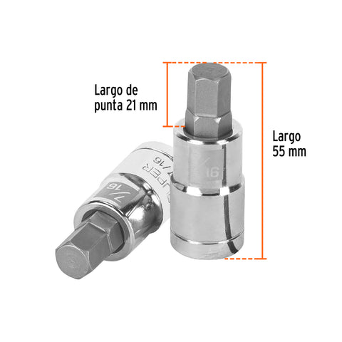 Dado punta hexagonal de 7/16', cuadro 1/2', Truper | D-1241-7/16 | 13254