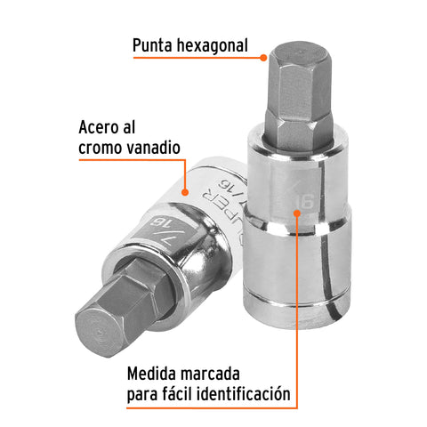 Dado punta hexagonal de 7/16', cuadro 1/2', Truper | D-1241-7/16 | 13254